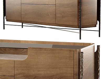Modern Wooden TV Stand With Drawers Cabinets And Metal Frame Design 3d model