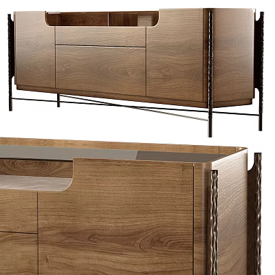 Modern Wooden TV Stand With Drawers Cabinets And Metal Frame Design 3d model