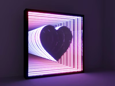 Decorative Light with Square Frame Heart Shape Center Illuminated Pink White Lines Modern Design 3d model