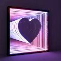 Decorative Light with Square Frame Heart Shape Center Illuminated Pink White Lines Modern Design
