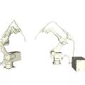 Intelligent Industrial Robotic Arms With Gray Body Cables And Stable Base On White Background