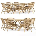 Natural Outdoor Dining Table Set With Rattan Chairs And Wooden Table Design