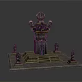 Mystical Ancient Carved Altar With Stone Platform Steps And Surrounding Statues 3d model