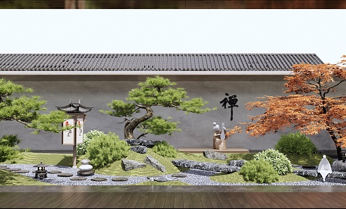 Japanese style landscape sketch dry landscape courtyard landscape 3d model