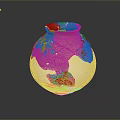 Traditional Ceramic Sculpture Carving with Detailed Cracked Surface and Golden Restored Artistic Patterns