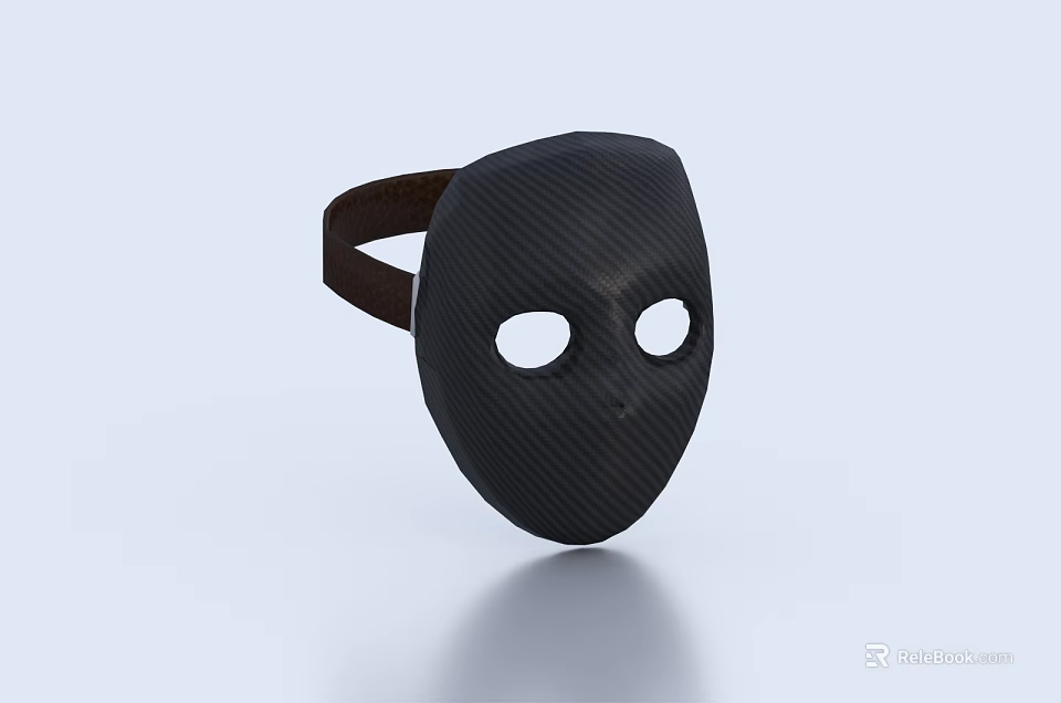 Black Carbon Fiber Mask With Two Eye Holes And Brown Strap Design 3d model 