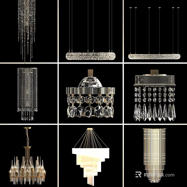 Different Stylish Chandelier Designs Including Crystal And Modern Styles For Interior Decoration 3d model 