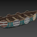 Vintage Wooden Boat With Turquoise Hull Circular Striped Patterns And Wooden Texture