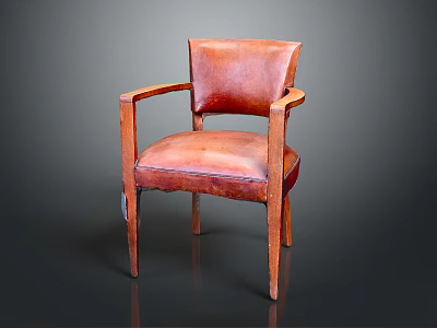 Comfortable Vintage Leather Upholstered Leisure Chair With Wooden Frame And Armrests 3d model