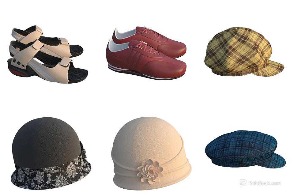 Stylish And Comfortable Shoes Including Sandals And Red Sneakers For Everyday Wear 3d model 