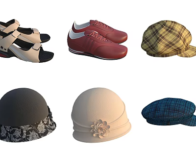 Stylish And Comfortable Shoes Including Sandals And Red Sneakers For Everyday Wear 3d model