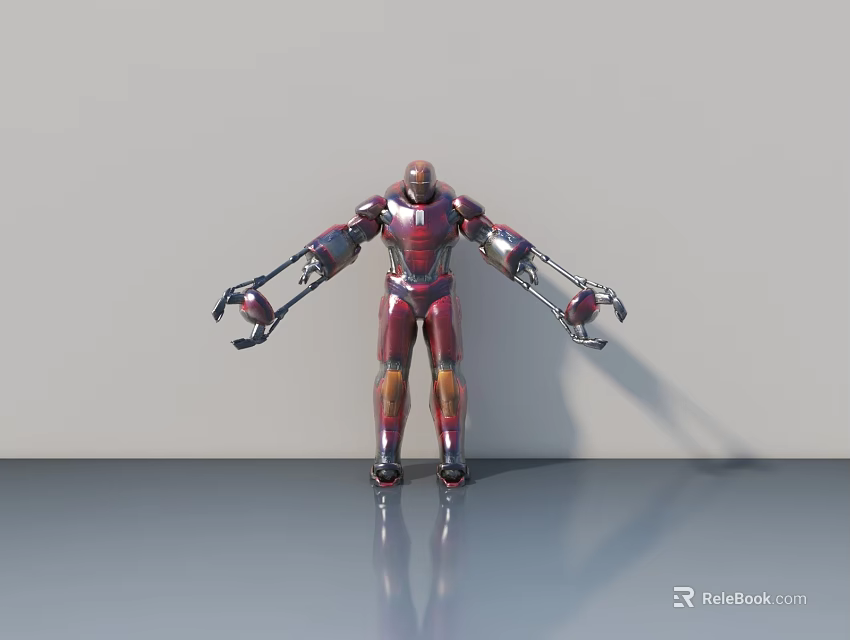 Game And Movie Character Red And Gold Armored With Mechanical Arms And Luminous Details 3d model 