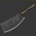 Vintage Cleaver Weapon Featuring Wooden Handle Metal Blade Worn Texture And Smooth Surface Reflection