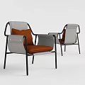 Modern Leisure Chair With Gray Orange Cushion Black Metal Frame And Side Pocket