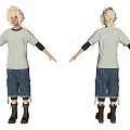 Man in White T-shirt Black Sleeves Blue Cargo Shorts Spiky Blonde Hair Front Back Views 3d model