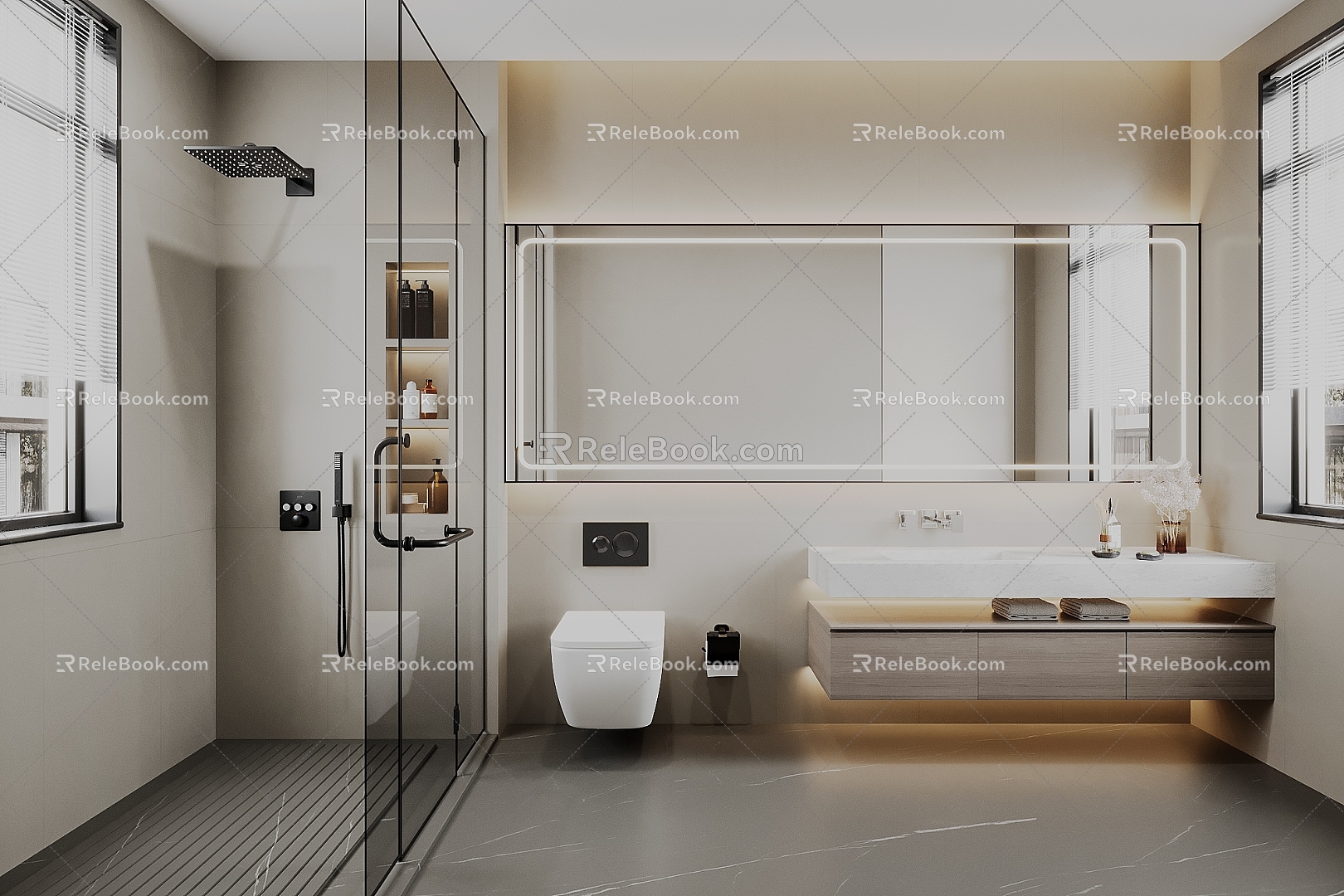 Bathroom Toilet Bathroom Cabinet Shower Glass Partition 3d model