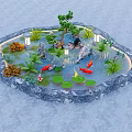 Indoor Landscape Featuring Koi Fish Water Lilies Stones And Green Plants