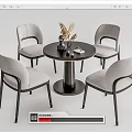 Modern Dining Table And Chairs Set With Light Gray Seats And Dark Round Top 3d model