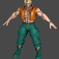 Muscular Male Character With Orange Vest Green Cargo Pants Brown Belt Green Shoes Wrist Accessory