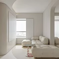 Modern Living Dining Room Interior With TV Wall Sofa And Decorative Round Rug