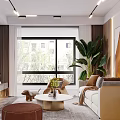 Modern Living Room Interior Design With Wooden Walls Large Windows Green Plants And Sofa