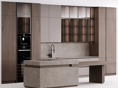 Sleek Modern Kitchen Interior Design With Wooden Cabinets Island Counter Sink And Appliances 3d model