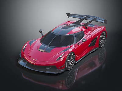 Red Supercar With Sleek Design Black Roof And Large Rear Spoiler 3d model