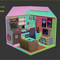 Purple Pink Mini Playhouse With Retro Gaming Console TV Computer And Electronic Appliances