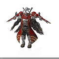 Man in Intricate Armored Outfit With Red Cape and Battle Weapons