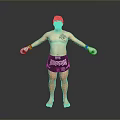 Shirtless Man With Chest Tattoo Wearing White Boxing Gloves And Everlast Shorts In Standing Pose