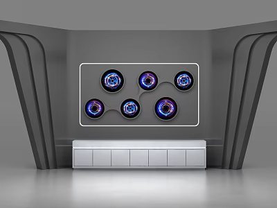 Gray Background Wall With Circular Colorful Patterns And White Base Structure 3d model