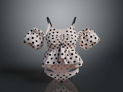 Fashionable Women's Polka Dot Two Piece Swimsuit With Ruffle Sleeves And Tie Front 3d model