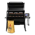 Black Outdoor Grill With Digital Display Grilled Food Yellow Bag And Tools