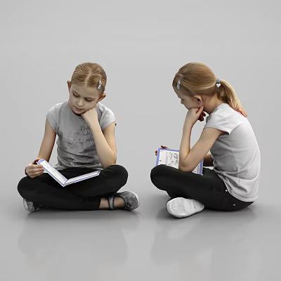 Young Girls Sitting On Floor Reading Books And Writing In Notebooks 3d model Young Girls Sitting On Floor Reading Books And Writing In Notebooks 3d model