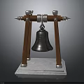 Architectural Bell Structure With Wooden Frame Metal Bell And Stone Base