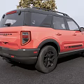 Red SUV With Black Roof And Black Wheels Parked By Tree On Gray Ground