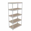 Sturdy Metal Storage Rack With Multiple Wooden Shelves For Home Organization And Storage