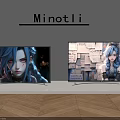 Two Minotli TVs Displaying Anime Character With Blue Hair and Sticky Notes on Screens