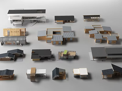 Various Post Station Architectural Models Featuring Different Roof Designs And Structures 3d model