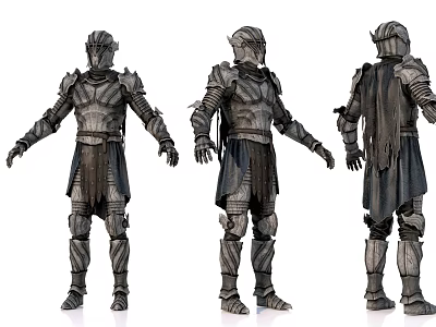 Game Movie Character Armoured Warrior In Three Quarter Front Side And Back Views 3d model
