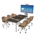 Modern Conference Table With Tan Rolling Chairs Documents And Large Screen 3d model