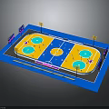 Outdoor Basketball Court Layout With Blue Surface Yellow Markings And Hoops