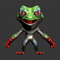 Playful 3D Cartoon Frog Character With Green Body Red Eyes And Red Blue Limbs