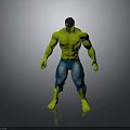 Muscular Green Skinned Figure In Blue Torn Jeans Standing Pose 3D Model Grey Background