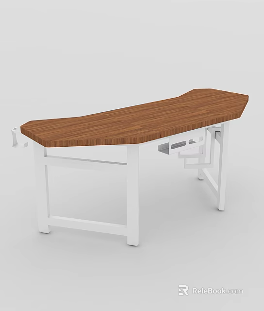Modern Functional Desk With Curved Wooden Top And White Sturdy Legs 3d model 