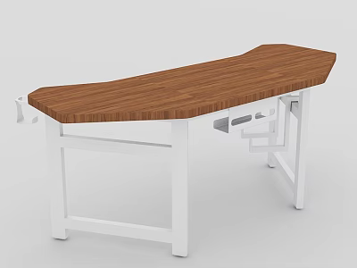 Modern Functional Desk With Curved Wooden Top And White Sturdy Legs 3d model