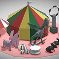 Vibrant Commercial Amusement Equipment With Circus Tent Umbrella Lifebuoy Ring Colorful Balls And Animal Figures