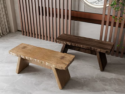 Solid wood stool 3d model
