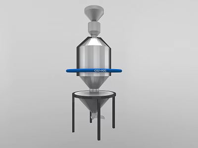 Industrial Equipment With Silver Body Blue Ring Conical Base And Black Stand 3d model
