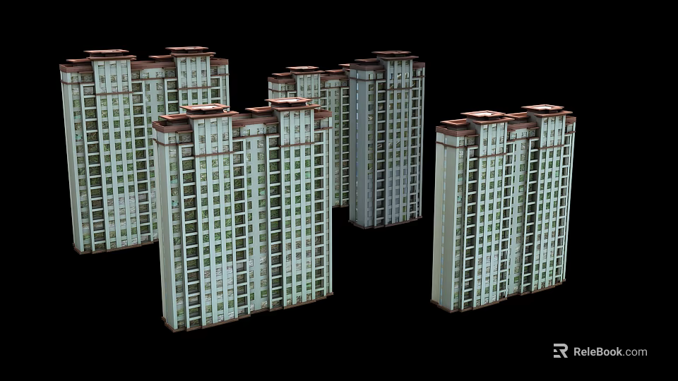 Multiple High Rise Residential Buildings With Modern Exterior And Balconies 3d model 